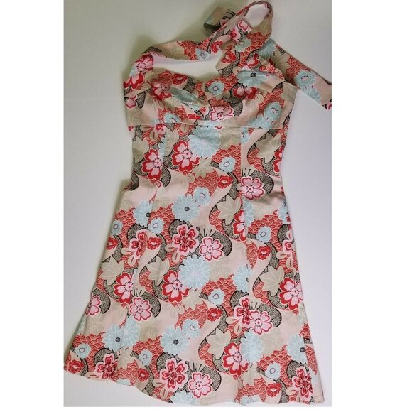 LULY K Dresses & Skirts - LULY K 90s Cream Floral Flare Halter Tie Cotton Zip Back GORGEOUS Dress size S